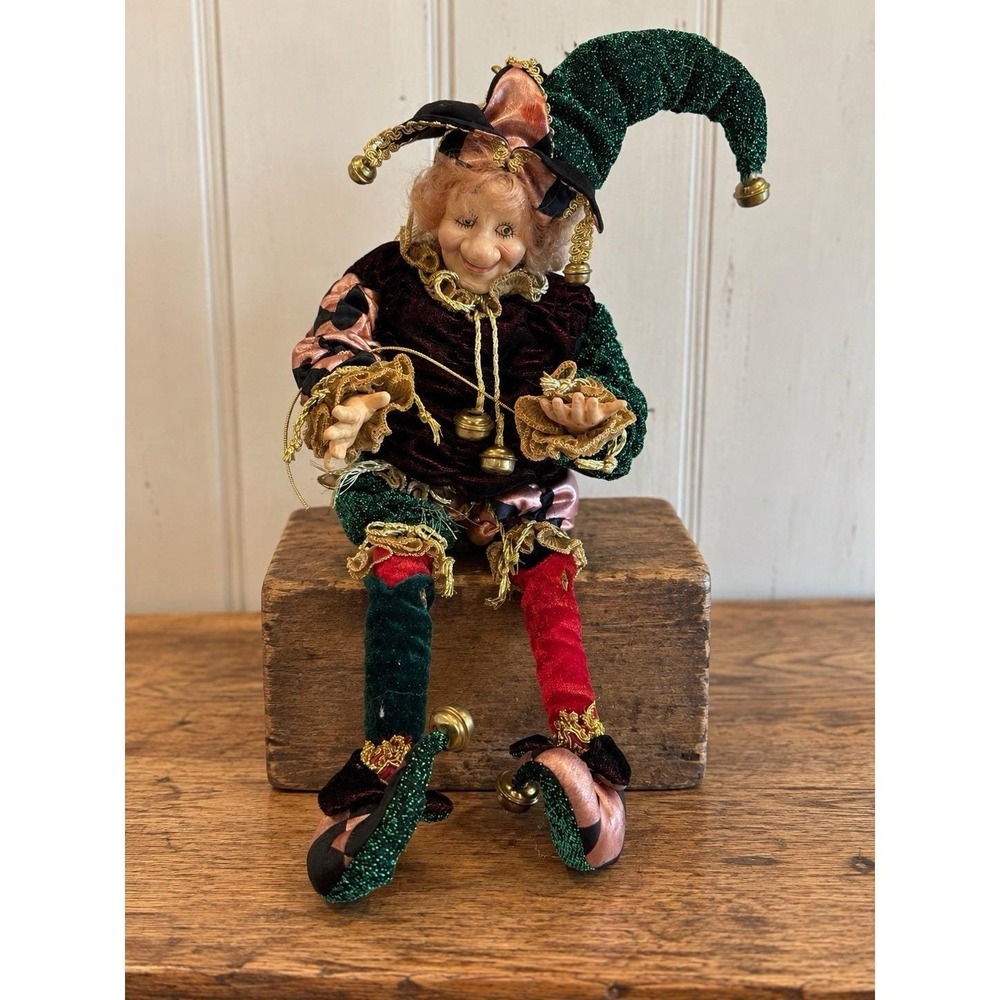 Vtg Christmas Elf Green Whimsical Holiday Shelf Sitter Or Hanging Elf